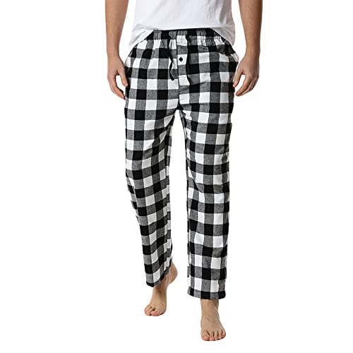 LUNULE Herren Pyjamahose Lang Baumwolle Gewebte Pyjamahose Karierte Schlafhose, Gerade Geschnitten Loungehose Tasche Pyjamaunterteil Freizeit Loungewear mit Elastischer Taille für Männer und Jungen von LUNULE