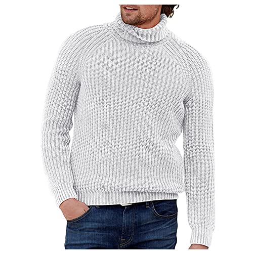 LUNULE Herren Strickpullover einfarbig Grobstrick Pullover mit Rollkragen Klassischer Pulli Warmer Winter Slim Fit Strick-Pulli Männer Bequem Weich Winterpullover Moderner Troyer Rollkragenpullover von LUNULE