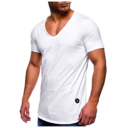 LUNULE Herren Tshirt V Ausschnitt Oversize Kurzarm Basic T-Shirt Sommer T-Shirt Sportshirt Kurzarm lang Top Tees Hemd von LUNULE