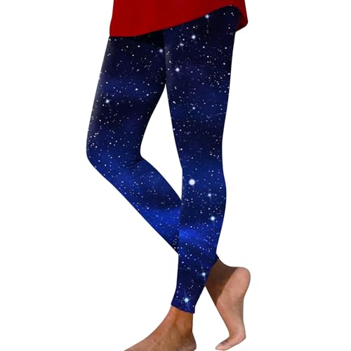 LUNULE Karneval Kostüm Damen, Space Girl Kostüm Damen Space Bunte Leggings Planeten Kostüm Muster Eng Sportleggins Weltall Kostüm Kostüm Galaxie Angebote des Tages Heute Fleecehose Damen Warm(Navy,S) von LUNULE