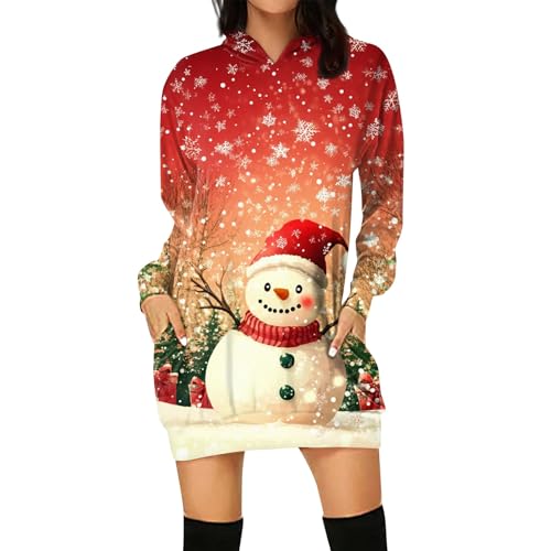 LUNULE Warehouse Deal Retourenware Langarm Ugly Christmas Hoodie Kleid 2024 Weihnachtspullover Mit Tasch Elegant Silvester Outfit Pullover Mit Reissverschluss(Orange,L) von LUNULE