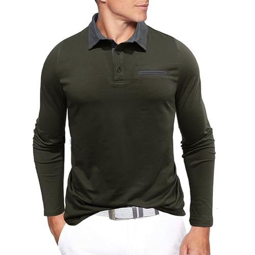 LUNULE Meine Bestellung, Poloshirt Herren Long Sleeve Shirt Men Vintage Farbblock Revers Langarm Polo Shirt Regular Fit Golf Tennis Sportshirt Oktoberfest Shirt T-Schirt Herren(Armeegrün,XL) von LUNULE