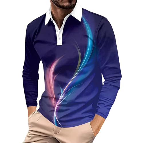 LUNULE Meine Bestellung, Poloshirt Herren Trainingsshirt Herren 3D Druck Button Down Revers Polo Shirt Atmungsaktives Golf Tennis Shirts Sportshirt T Shirt Baumwolle Herren Sport T-Shirt(Purple,S) von LUNULE