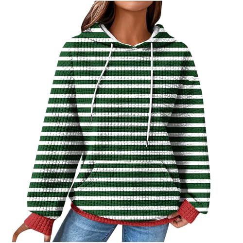 LUNULE Meine Bestellung, Pullover Damen Winter Hoody Damen Waffel Langarm Pullover Mit Kapuze Elegant Gestreiftes Sweatshirt Outdoor Hoodie Jacke Damen Damen Longshirt(Dark Green,M) von LUNULE