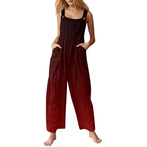 LUNULE Meine Bestellung Anzeigen, Hausanzug Damen Kuschelig Onesie Kostüm Einfarbig Flanell Overalls Ärmellos Lang Playsuit Frauen Verstellbar Schultergurte Jumpsuits Weihnachts Jogginganzug (Wine,M) von LUNULE