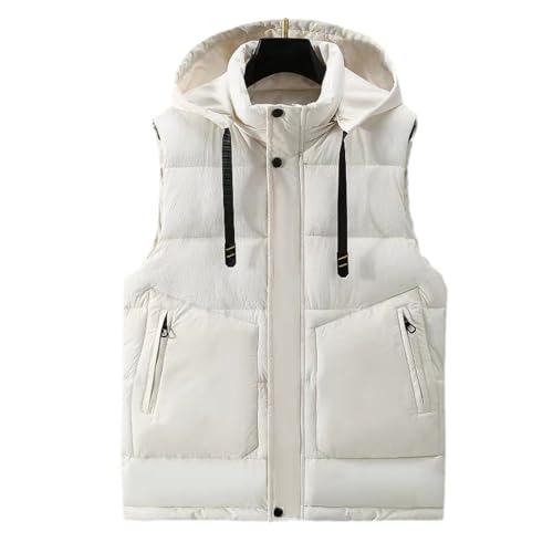 LUNULE Meine Bestellung Anzeigen, Herren Weste Ärmellos Weste Jacke Mit Kapuze Casual Daunenjacke Mit Reißverschlüss Leichte Thermo Steppweste Motorrad Weste Herren Sweatshirt Jacke (White,3XL) von LUNULE