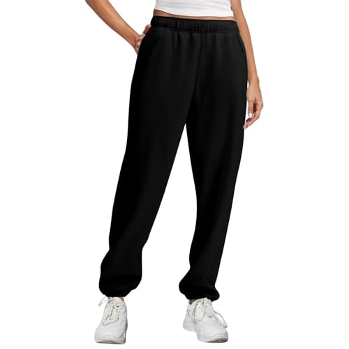 LUNULE Meine Bestellung Anzeigen, Sportleggins Damen Lang Leggings Damen Baumwolle Einfarbig Baggy Hosen Elastische Taille Palazzo Hose Yogahose Bequeme Stoffhose Weisse Hosen Damen (Black,XXL) von LUNULE