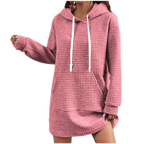 LUNULE Meine Bestellung Anzeigen, Sweatshirts Für Damen Hoody Damen Waffel Langarm Pullover Mit Kapuze Elegant Lang Kapuzenpullover Mit Taschen Tops Teenager Mädchen Sportbekleidung Für Damen(Rosa,L) von LUNULE