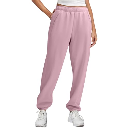 LUNULE Meine Bestellungen, Damen Jogginghose Fleece Leggings Damen Einfarbig Baggy Hosen Elastische Taille Palazzo Hose Yogahose Bequeme Stoffhose Leggins Sport Damen Bequeme Hose Damen(Light Pink,M) von LUNULE