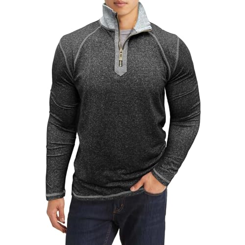 LUNULE Meine Bestellungen Anzeigen, Langarmshirts Für Herren Fitness Shirt Herren Gym Farbblock Rollkragen Polohemd Mit Reißverschluss Casual Golf Tennis Shirts Bequeme Trachtenhemd (Schwarz,XL) von LUNULE