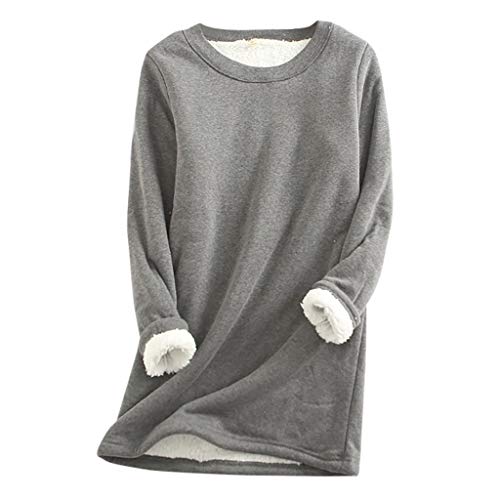 LUNULE Meine Bestellungen Anzeigen, Pullover Damen Winter Einfarbig Langarm Teddy Fleece Sweatshirt Warmer Plüsch Gefütterte Pulli Ohne Kapuze Casual Rundhals Damenpullover Langarm (Dark Gray,5XL) von LUNULE