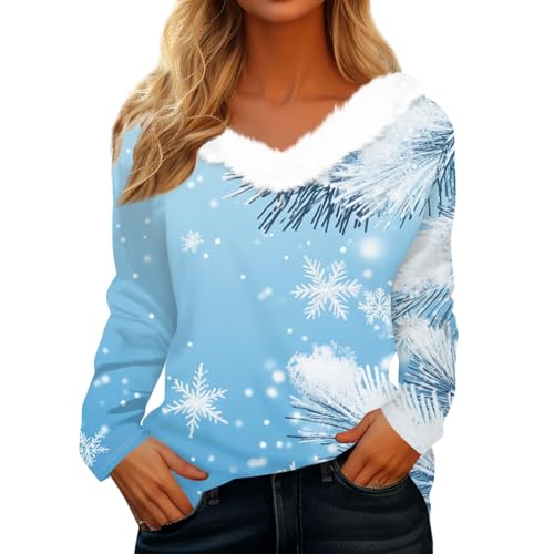 LUNULE Meine Bestellungen Anzeigen 2024, Christmas Sweater Damen Pullover Damen Plüsch V-Ausschnitt Pullover Xmas Langarmshirt Casual Warme Weihnachtspullover Weihnachts Pullover Long (Wine,XL) von LUNULE