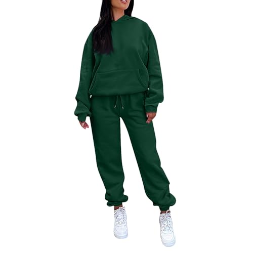 LUNULE Meine Bestellungen Anzeigen 2024, Hosenanzug Damen Jogginghose Damen Lang Outdoor Sport Hoodie Und Hose Lang Hosenanzug Casual Jogger 2-Teilige Freizeitanzug Laufhose Damen Lang (Dark Green,M) von LUNULE