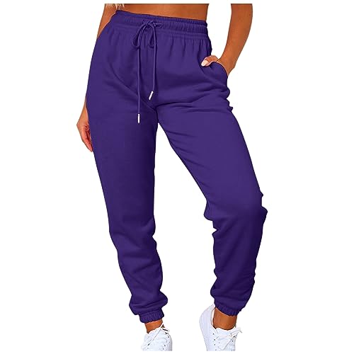 LUNULE Meine Bestellungen Anzeigen 2024, Leggins Damen Schwarz Damen Hosen Einfarbig Baggy Hose Sporthose Mit Taschen High Waist Hosen Leichte Basic Sweathose Jogginghose Damen Baggy (Purple,XL) von LUNULE