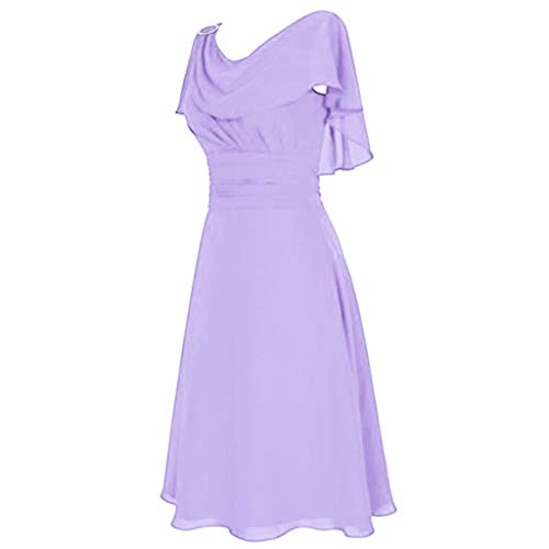 LUNULE Rockabilly Kleider Damen, Stola Für Abendkleid Damen Kleid Einfarbig Schulterfrei Chiffon Ballkleid Fledermaus Ärmel Brautjungfernkleider Abendkleid Blau Kleid Maxi(Lila,M) von LUNULE