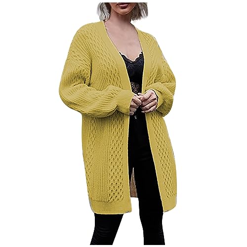 LUNULE Sale Damenbekleidung, Damen Strickjacke Dünne Strickjacke Langarm Grobstrick Jacke Frauen Elegant Einfarbig Open Front Sweater Outwear Strickmantel Weste Damen Elegant(Gelb,M) von LUNULE