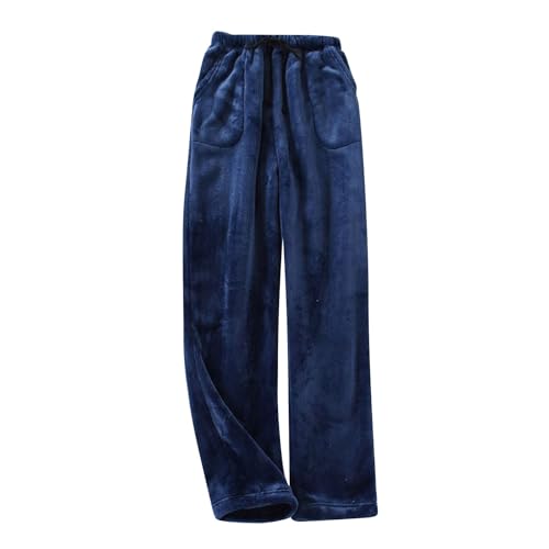 LUNULE Schlafanzüge Für Damen Schlafhose Damen Karierte Lang Flanell Nachtwäsche Winter Warme Pyjamas Pyjamahose Casual Lockere Schlafanzug Jungen(Dark Blue,XXL) von LUNULE