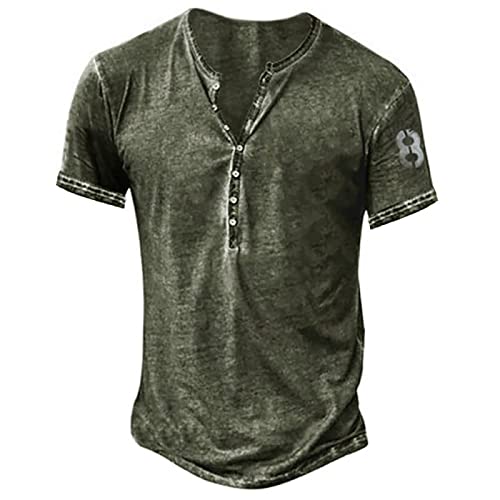 LUNULE Sommer Shirt Herren T-Shirt Vintage Drucken T-Shirt Kurzarm V-Ausschnitt Tee mit Knöpfe Regular Fit Streetwear für Männer Casual Basic Top Bluse Sportshirt Laufshirt Kurzarmshirt Freizeitshirt von LUNULE