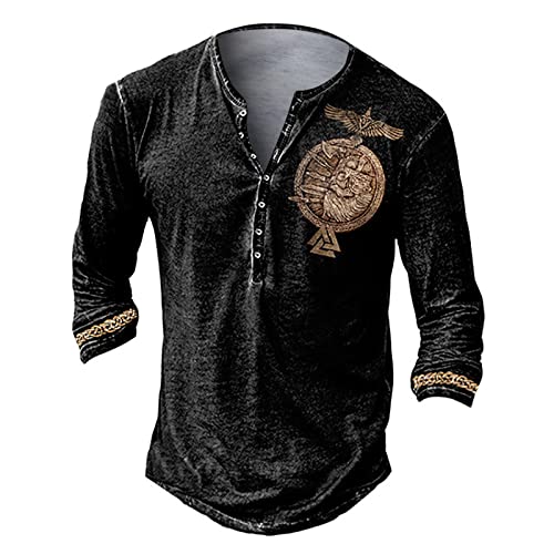 LUNULE Sommer Shirt Herren T-Shirt Vintage Drucken T-Shirt Kurzarm V-Ausschnitt Tee mit Knöpfe Regular Fit Streetwear für Männer Casual Basic Top Bluse Sportshirt Laufshirt Kurzarmshirt Freizeitshirt von LUNULE