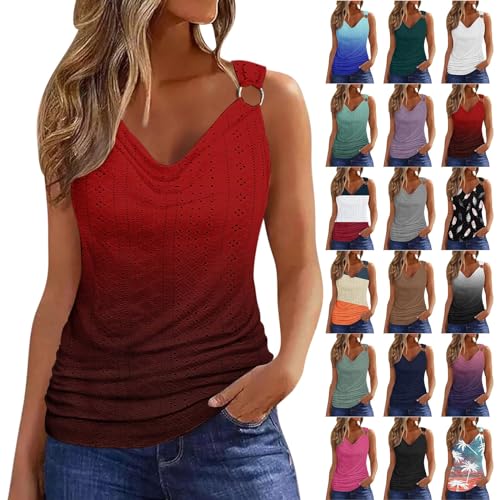 LUNULE Top Damen Sommer, Damen Top Bluse Weiß Sommer V Ausschnitt Ärmellose Oberteile Frauen Sexy Cami Top Teenager Mädchen Angebote Jogginganzug Damen Damenmode(Wine,S) von LUNULE