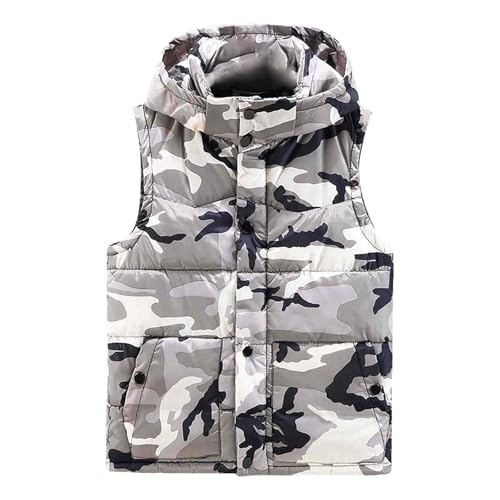 LUNULE Übergangsjacke Herren Ärmellos Weste Jacke Mit Kapuze Casual Daunenjacke Mit Reißverschlüss Leichte Thermo Steppweste Gilet Herren Fleece Weste Herren(Gray,4XL) von LUNULE