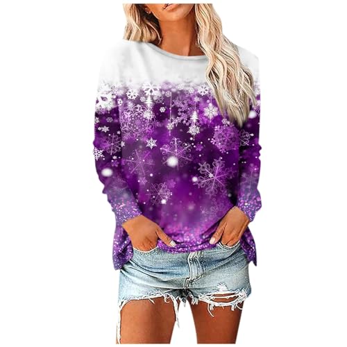 LUNULE Ugly Christmas Sweater Pullover Damen Lustige Weihnachten Druck Sweatshirt Rundhals Langarm Pullover Ohne Kapuze Xmas Weihnachts Pulli Teddy Pullover Damen(Lila,XL) von LUNULE