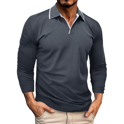 LUNULE Warehouse Deal Retourenware, Langarmshirt Herren Sport Sportshirt Herren Einfarbig Polo Shirt Regular Fit Golf Tennis Shirts Outdoor Casual Polohemd Tshirt Herren XL Sport Kleidung(Blau,XL) von LUNULE