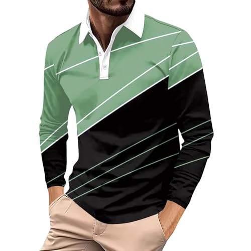 LUNULE Warehouse Deals Angebote, Hemd Herren Langarm Laufshirt Herren 3D Druck Button Down Revers Polo Shirt Atmungsaktives Golf Tennis Shirts Sportshirt Trekking Shirt Herren Polo Shirt(Green,M) von LUNULE