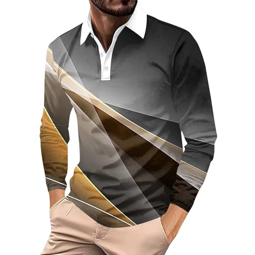 LUNULE Warehouse Deals Angebote, Langarmshirt Herren Sport Shirts Für Herren Gradient Drucken Poloshirts Für Herren Casual Businesshemd Männer Regular Fit Golf Tennis Herren Tshirt Schwarz (Gray,XL) von LUNULE