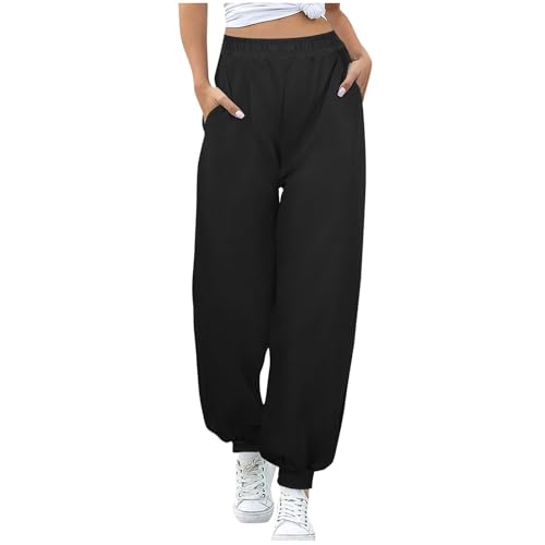 LUNULE Warehouse Deals Angebote, Leggings Für Damen Sporthose Damen Lang Einfarbig Basic Sporthose Mit Taschen Elastisch Hohe Taille Sweathose Fitness Yoga Hose Damen Sport Leggings(Schwarz,L) von LUNULE