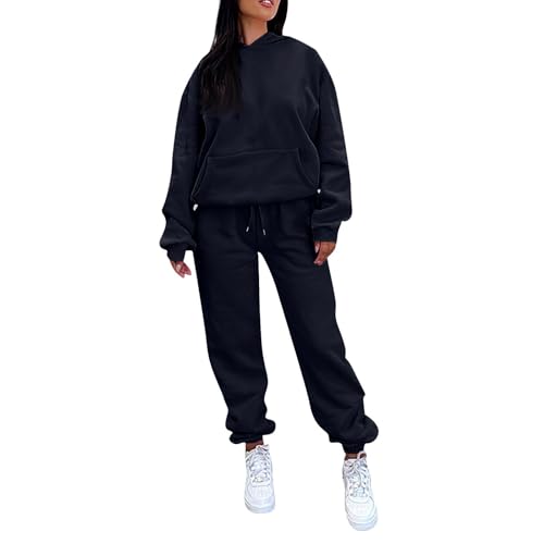 LUNULE Warehouse Deals Angebote, Sporthose Damen Jogger Set Damen Outdoor Sport Hoodie Und Hose Lang Hosenanzug Casual Jogger 2-Teilige Freizeitanzug Damen-Jogginganzüge Yogahose Damen Lang(Marine,S) von LUNULE