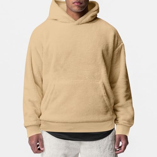 LUNULE Warehouse Deals Angebote B Ware, Hoodie Oversize Oversized Hoodie Einfarbig Plüsch Pullover Mit Kapuze Casual Warm Hoody Kapuzenpullover Mit Tasche Herren Hoodie Mit Reißverschluss (Khaki,XL) von LUNULE