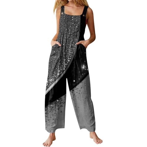 LUNULE Warehouse Deals Angebote B Ware, Jumpsuit Damen Onesie Kostüm Vintage Blumendruck Ärmellos Overalls Frauen Lang Jumpsuits Mit Taschen Weihnachts Jogginganzug Sport Anzug Für Damen(Dark Gray,M) von LUNULE