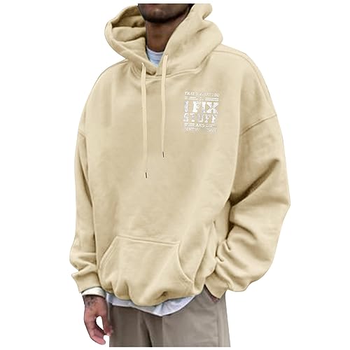 LUNULE Warehouse Deals Angebote B Ware, Kapuzenpullover Für Herren Rollkragenpullover Brief Druck Langarm Kapuzenpullover Mit Tasche Outdoor Sport Pullover Mit Kapuze Pullover Für Katzen (Beige,5XL) von LUNULE