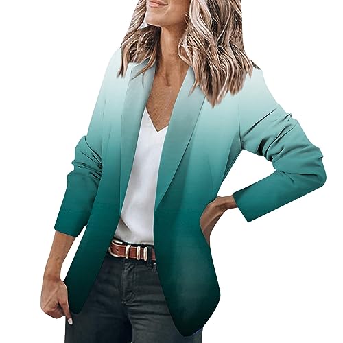 LUNULE Warehouse Deals Angebote Rückläufer, Blazer Damen Elegant Blazer Damen Sportlich Gradient Druck Langarm Knöpfen Jacke Elegant Open Front Cardigan Business Sakko Jacken Damen Sommer (Grün,3XL) von LUNULE