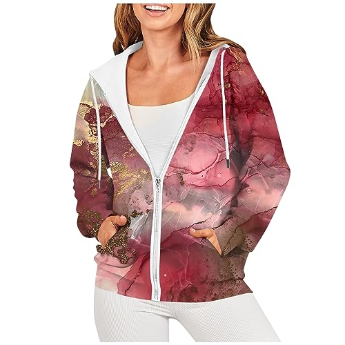 LUNULE Warehouse Deals Angebote Rückläufer, Hoodie Jacke Damen College Jacke Damen 3D Druck Full Zip Hoodie Jacke Mit Tasche Frauen Langarm Kapuzenjacke Fitness Training Damen Strickjacke (Rot,3XL) von LUNULE