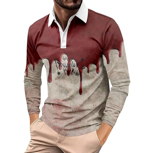 LUNULE Warehouse Deals Angebote Rückläufer, T Shirt Herren Langarm Fitness Tshirt Herren Halloween Kostüm Herren Blutspritzer Muster Langarm Oberteile Hemd Entsetzen Blutig Bedruckt (Pink,XXL) von LUNULE