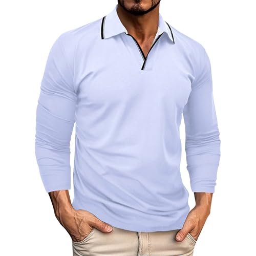 LUNULE Warehouse Deals Angebote Rückläufer, T Shirt Herren Langarm Herren Hemd Weiss Einfarbig Polo Shirt Regular Fit Golf Tennis Shirts Outdoor Casual Polohemd Running-Shirts Für Herren (Weiß,XXL) von LUNULE