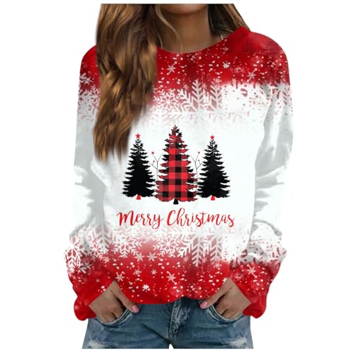 LUNULE Warehouse Deals Angebote Rückläufer, Weihnachts Tshirt Fleecepullover Damen Lustige Weihnachten Druck Pullover Herbst Winter Rundhals Langarm Sweatshirt Ugly Weihnachtspullover (Schwarz,S) von LUNULE