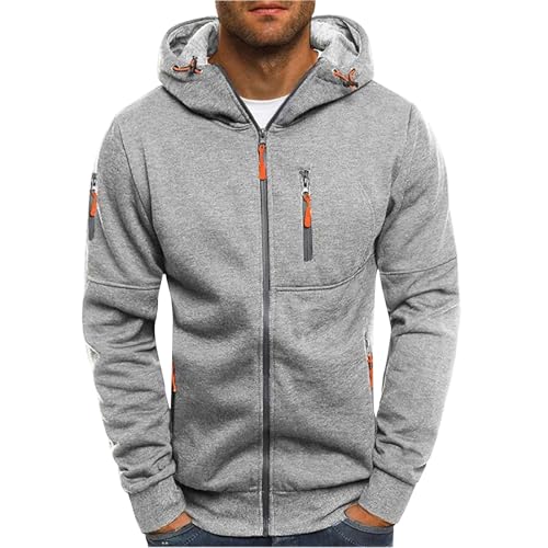 LUNULE Weiße Blusen Günstig, Kapuzenjacke Herren Herren Jacke Sommer Einfarbig Langarm Kapuzenjacke Mit Reißverschluss Oversized Sweatshirt Outdoor Sport Hoody Männer Motorrad Hoodie(Light Gray,L) von LUNULE