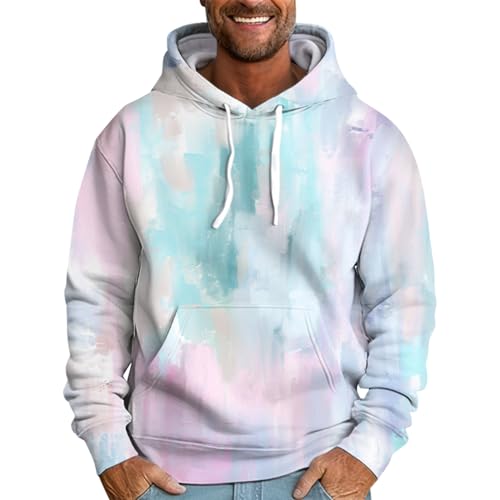 LUNULE Weiße Blusen Günstig, Kapuzenpullover Herren Outdoor Pullover Herren Batik Druck Langarm Pullover Mit Kapuze Unisex Basic Hoody Kapuzenpullover Prohibited Hoodie Hoodie Jacke Herren(Cyan,L) von LUNULE