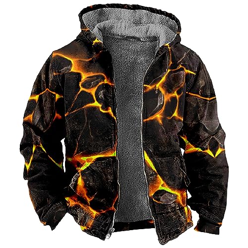 LUNULE Winter Jacke Herren Jacke Herren Herbst Wärme Jacke 3D Druck Teddy Fleece Gefüttert Hoodie Jacke Winter Dicke Plüsch Innenfutter Jacke Herren (Schwarz, XXL) von LUNULE