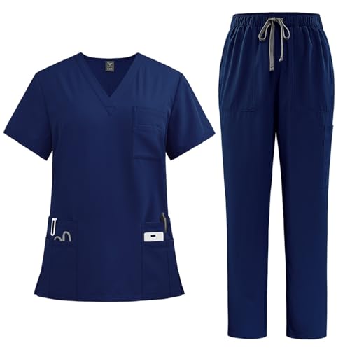 Medizinische Arbeitskleidung Damen Herren Krankenschwester Arbeitskleidung Set Waschbar Unisex Medizinische Uniform Krankenhaus Kurzarm Oberteil Mit Hose Schlupfkasack Für Altenpflege Krankenpflege von LUNULE