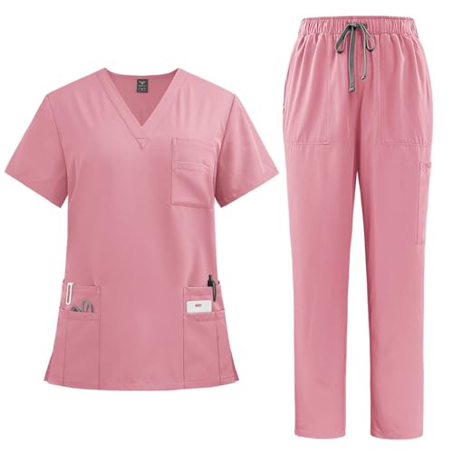 Medizinische Arbeitskleidung Damen Herren Krankenschwester Arbeitskleidung Set Waschbar Unisex Medizinische Uniform Krankenhaus Kurzarm Oberteil Mit Hose Schlupfkasack Für Altenpflege Krankenpflege von LUNULE