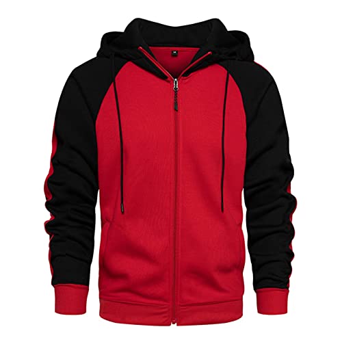 Meine Bestellung Anzeigen, Herbstjacke Herren Arbeitsjacke Herren Farbblock Langarm Hoodie Jacke Mit Reißverschluss Leicht Zip Up Hoodies Outdoor Sportjacke Herren Herbstjacke (Rot,XL) von LUNULE