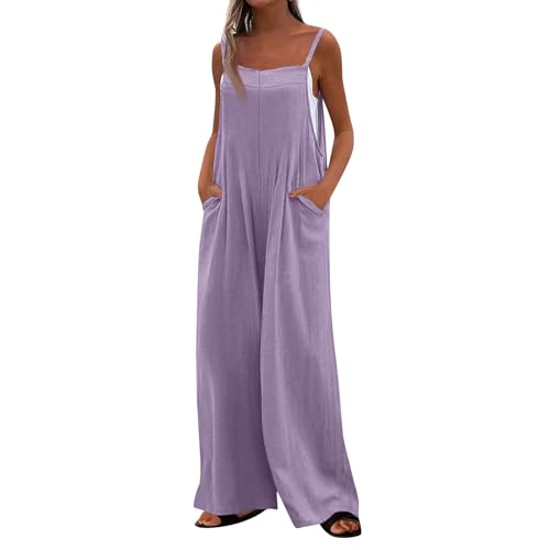 Meine Bestellung Anzeigen, Latzhose Damen Cargo Hose Einfarbig Ärmellos Rompers Casual Loose Lang Playsuit Verstellbar Strampler Weites Bein Jumpsuit Damen Elegant Für Hochzeit (Lila,M) von LUNULE