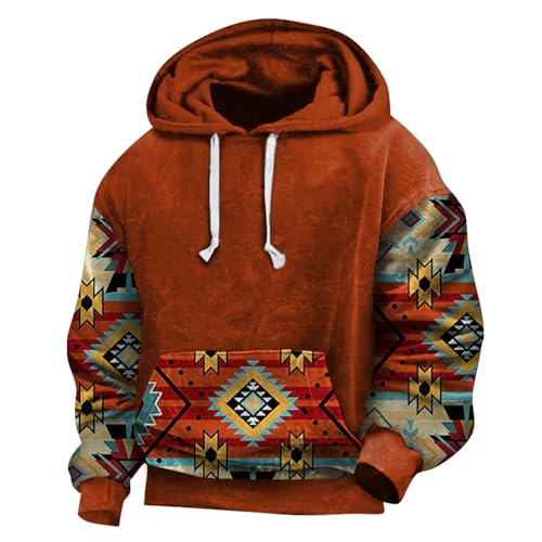 Meine Bestellung Anzeigen, Pullover Herren Weihnachts Pullis Retro Muster Langarm Kapuzenpullover Mit Taschen Männer Basic Pullover Mit Kapuze Halloween Hoodie Herren Hoodie Jacke Herren(Orange,Xl) von LUNULE