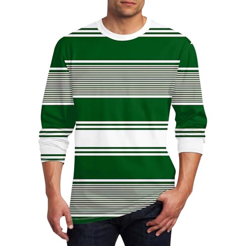 Meine Bestellung Anzeigen, T Shirt Herren Langarm Fitness Shirt Herren Gestreiftes Farbblock T-Shirts Regular Fit Rundhals Shirts Casual Leicht Fitness T Shirt Herren Men T Shirt(Dark Green,L) von LUNULE