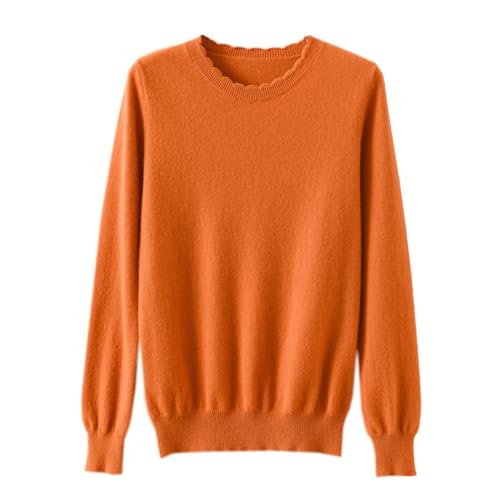 Meine Bestellungen, Damen Pullover Einfarbig Rundhals Langarm Pullover Ohne Kapuze Casual Bequem Gestrickter Pulli Oberteile Damen Weihnachtspullover Fleecepullover Damen Damen (Orange,Einheitsgröße) von LUNULE