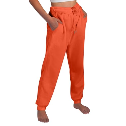 Meine Bestellungen, Sommerhose Damen Musselin Hose Damen Einfarbig Sporthose Mit Kordelzug High Waist Basic Sweatpants Fitness Laufhosen Outdoor Schlaghose Damen Stoffhose Damen Elegant(Orange,L) von LUNULE